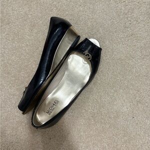 Michael Kors Black Patent Peep Toe Wedges